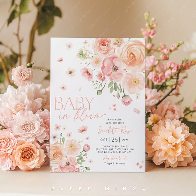 Baby in Bloom Floral Baby Shower Pink  Invitation (Baby in Bloom Floral Baby Shower Invitation)