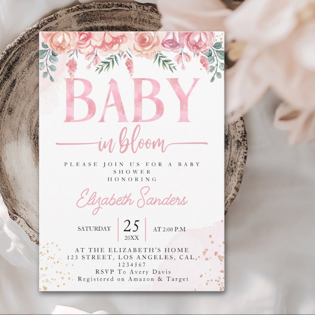 Baby in Bloom Floral Baby Shower – Pink Roses Invitation (Creator Uploaded)