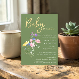 Baby in Bloom Floral Baby Shower Sage green Invitation