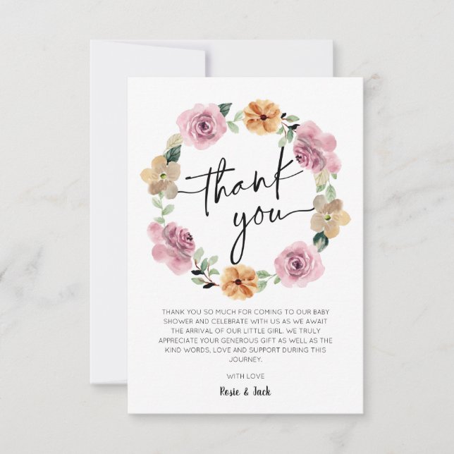 Baby In Bloom Floral Baby Shower Thank You Card (Front)