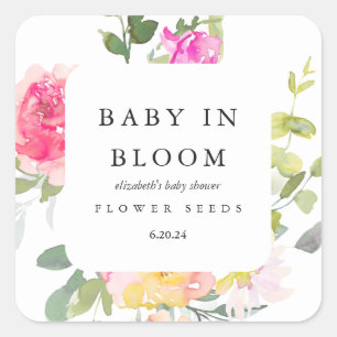 Baby in Bloom Floral Baby Shower White Square Sticker