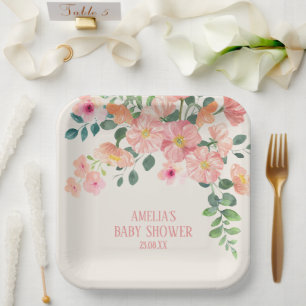 Baby in bloom floral boho chic Girl baby shower Paper Plate