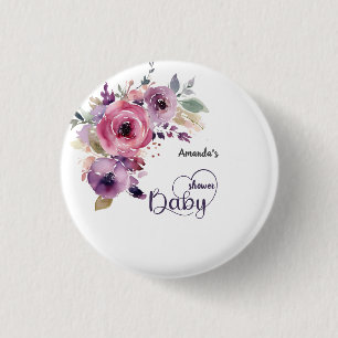 Baby In Bloom Floral Boho Watercolor Baby shower 3 Cm Round Badge