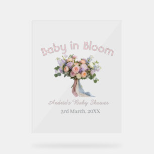 baby in bloom floral bouque baby shower retro pink acrylic sign