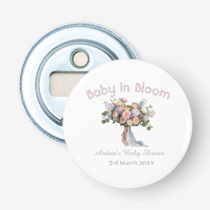 baby in bloom floral bouque baby shower retro pink bottle opener