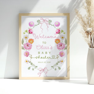 Baby in Bloom Floral Bow Baby Shower Welcome Poster