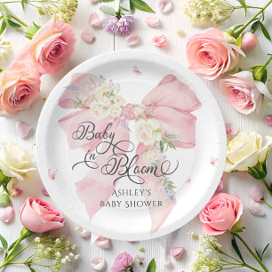 Baby In Bloom Floral Bow Elegant Baby Shower Paper Plate