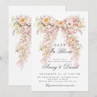 Baby in bloom Floral Bow Girl Baby Shower  Invitation
