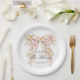 Baby in bloom Floral Bow Girl Baby Shower Paper Plate