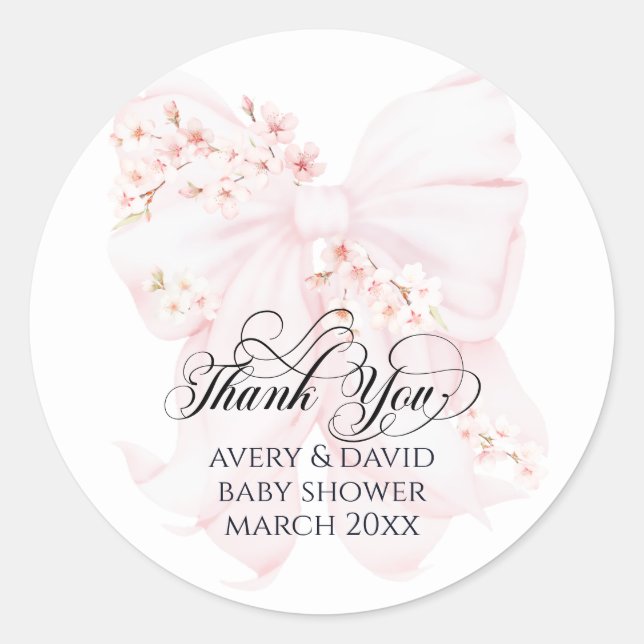 Baby in Bloom Floral Bow Spring Girl Baby Shower Classic Round Sticker (Front)