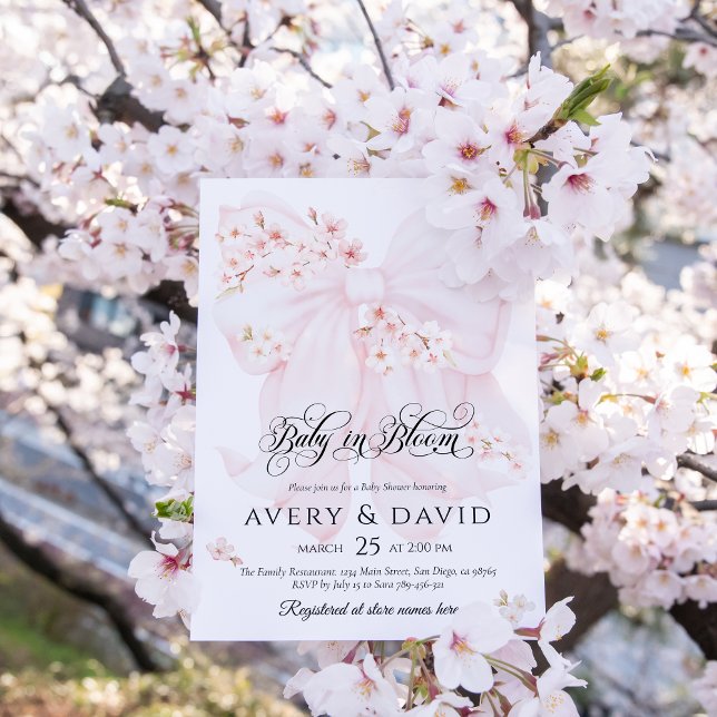 Baby in Bloom Floral Bow Spring Girl Baby Shower Invitation (Creator Uploaded)