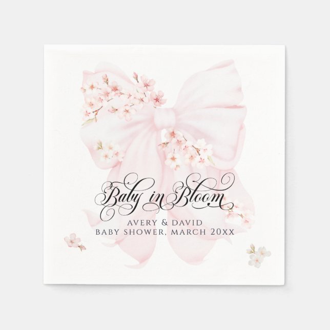 Baby in Bloom Floral Bow Spring Girl Baby Shower Napkin (Front)