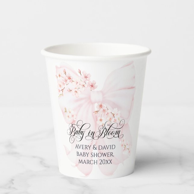 Baby in Bloom Floral Bow Spring Girl Baby Shower Paper Cups (Front)
