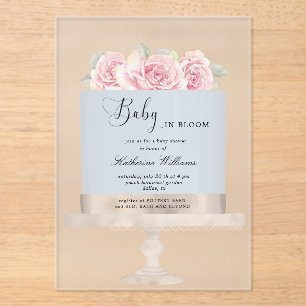 Baby in Bloom Floral Cake Baby Shower  Acrylic Invitations