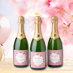 Baby in Bloom Floral Cherry Blossom Sparkling Wine Label