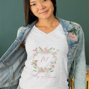 Baby In Bloom Floral Crest Monogram Pink T-Shirt