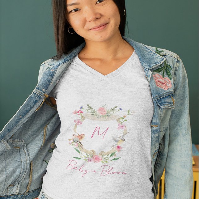 Baby In Bloom Floral Crest Monogram Pink T-Shirt (Creator Uploaded)