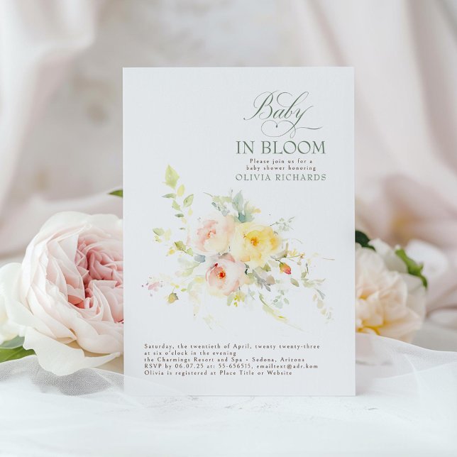Baby In Bloom Floral Elegant Baby Shower Invitation (Floral Baby Shower Invitation)