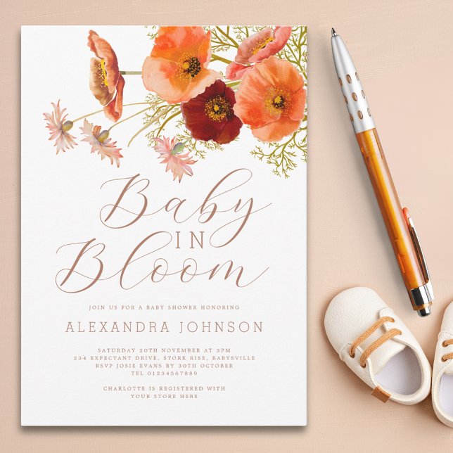 Baby in Bloom Floral Fall Baby Shower Invitation (Baby in bloom boho wildflower fall floral gender neutral baby shower invitation whimsical elegant )