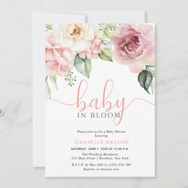 Baby in Bloom Floral Flowers Girl Baby Shower Invitation (Front)