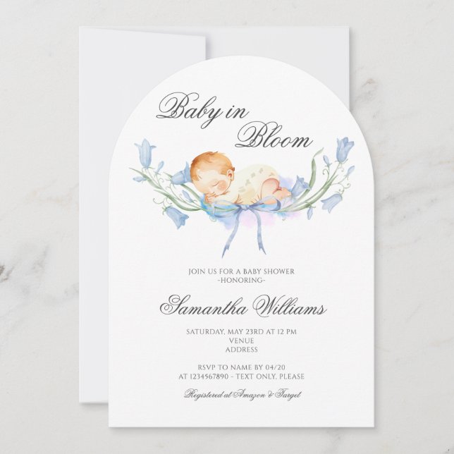 Baby in Bloom Floral Garden Baby Registry Shower Invitation (Front)