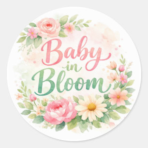 Baby in Bloom Floral Girl Baby Shower Classic Round Sticker