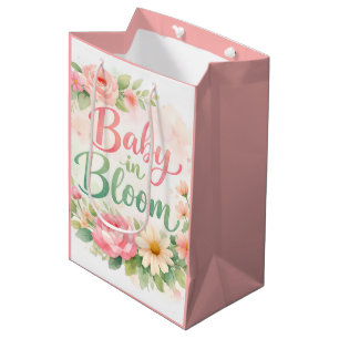 Baby in Bloom Floral Girl Baby Shower Favour Medium Gift Bag