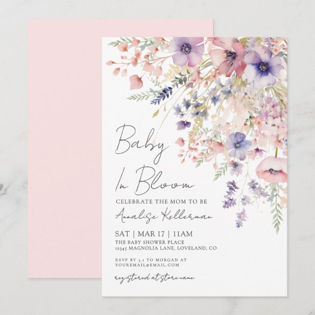 Baby In Bloom Floral Girl Baby Shower Invitation (Front/Back)
