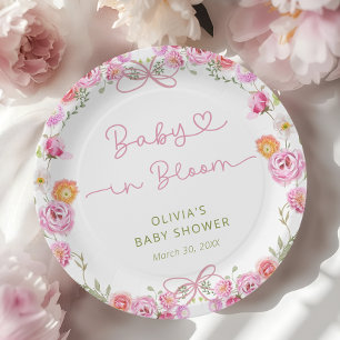 Baby in Bloom Floral Girl Baby Shower Paper Plate