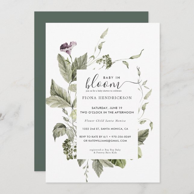 Baby in Bloom | Floral Greenery Baby Shower (Front/Back)