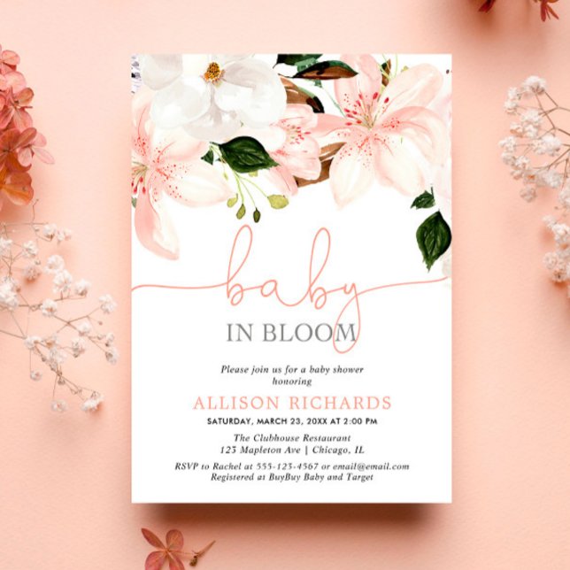 Baby in Bloom floral lilies girl baby shower Invitation (Creator Uploaded)