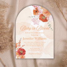 baby in bloom, floral orange arch baby shower