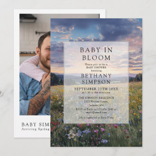 Baby In Bloom Floral Photo QR Code Baby Shower Invitation