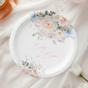 Baby In Bloom Floral Pink Baby Shower Paper Plate