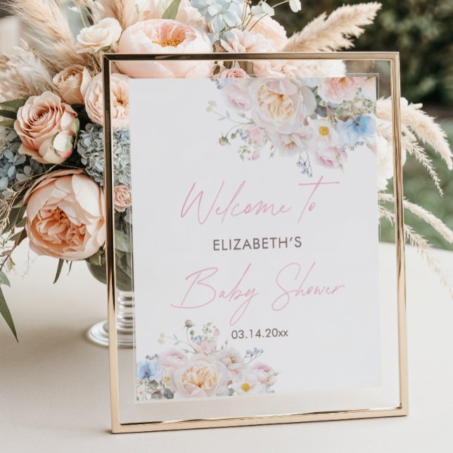 Baby in Bloom Floral Pink Baby Shower Welcome Post Poster (Creator Uploaded)