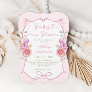 Baby in Bloom Floral Pink Bow Baby Shower Invitation