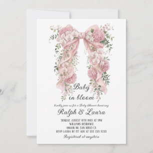 Baby In Bloom Floral Pink Bow Baby Shower Invitation