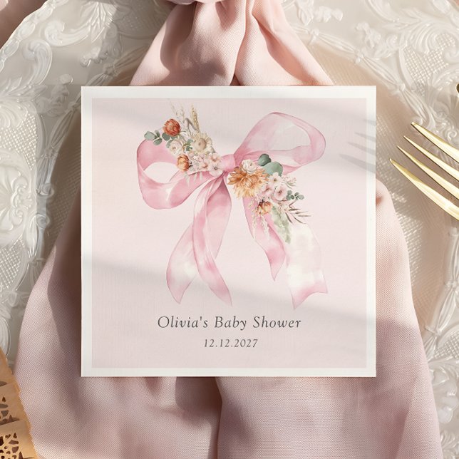 Baby in Bloom Floral Pink Bow Baby Shower Napkin (Creator Uploaded)
