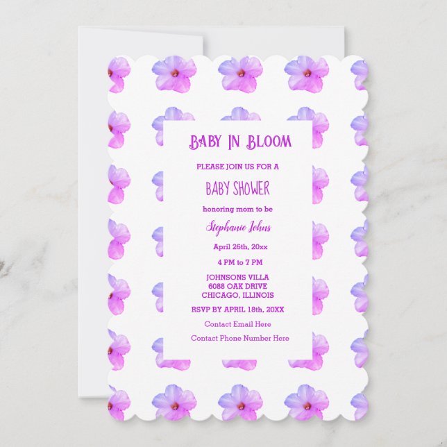 Baby In Bloom Floral Pink Petunia Baby Shower Girl Invitation (Front)