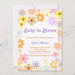 Baby In Bloom Floral Retro Baby Shower  Invitation
