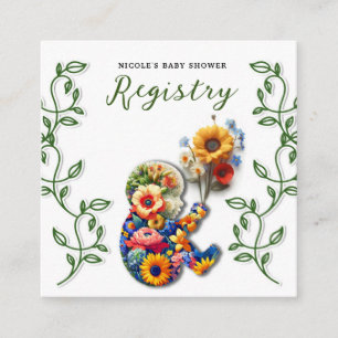Baby in Bloom Floral Vine Baby Shower Registry Square Business Card