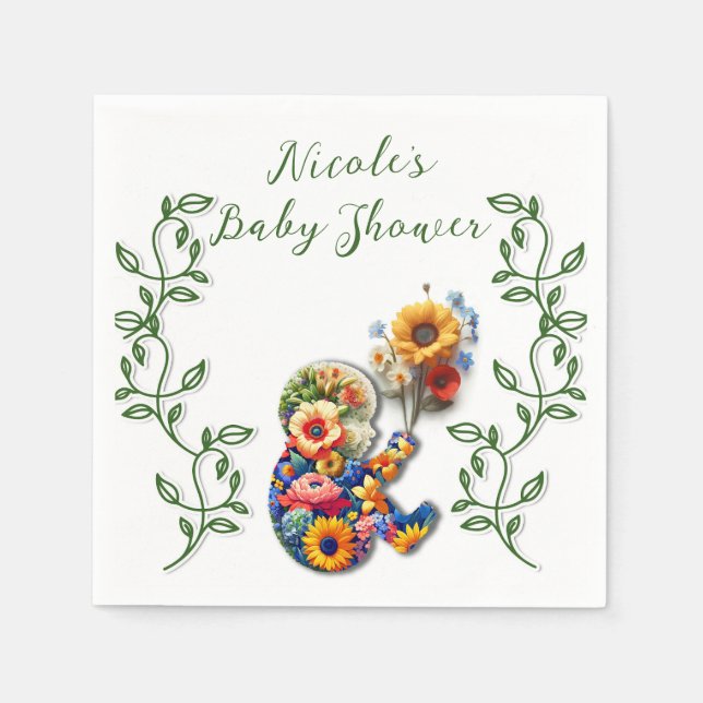 Baby in Bloom Floral Vine Leaf Baby Shower Napkin (Front)