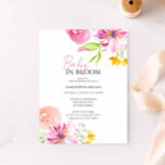 Baby In Bloom Floral Watercolor Shower Invitation<br><div class="desc">These baby in bloom invitations feature watercolor florals in shades of pink, peach and orange. The words "Baby in Bloom" are set in trendy typography. Use the template fields to add your personalised information. Order printed cards, printable invites or digital invitations. For more custom baby shower invitation designs and DIY...</div>