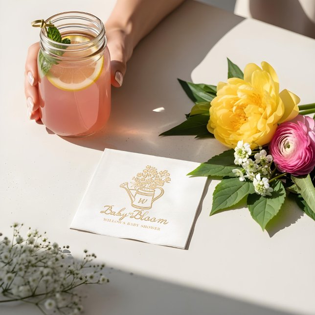 Baby in Bloom Floral Watering Can Baby Shower Foil Napkins (Baby in Bloom Floral Watering Can Baby Shower Foil Napkins)