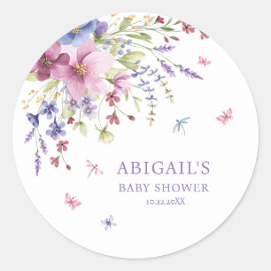 BABY IN BLOOM FLORAL WILDFLOWERS BABY SHOWER CLASSIC ROUND STICKER