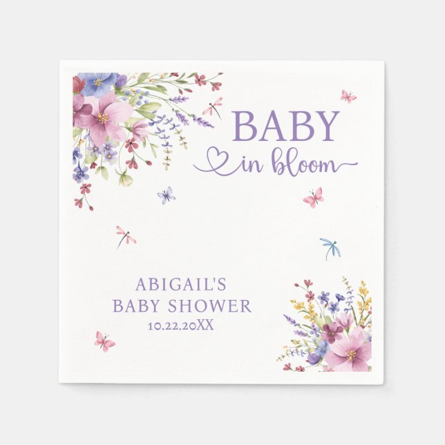 BABY IN BLOOM FLORAL WILDFLOWERS BABY SHOWER NAPKIN (Front)