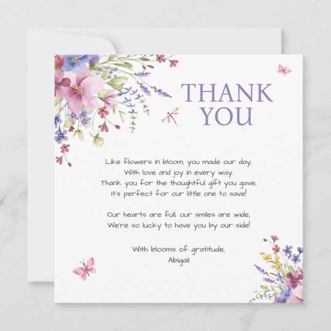 BABY IN BLOOM FLORAL WILDFLOWERS BABY SHOWER THANK YOU CARD (Front)