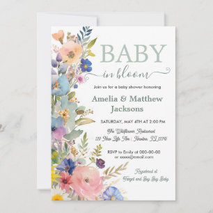 Baby in bloom floral wildflowers gender neutral  invitation