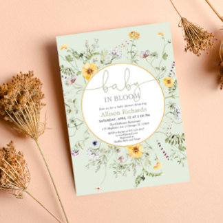 Baby in bloom floral wildflowers gender neutral invitation
