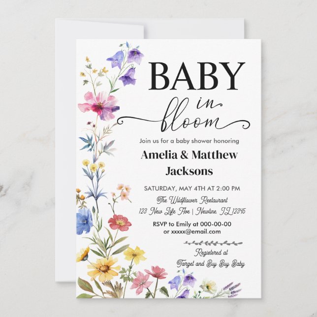 Baby in bloom floral wildflowers gender neutral  invitation (Front)